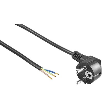 1,5 meter stroomkabel - 250V, IP20 binnen, Zwart, Schuko-stekker en gestripte draden, 16A