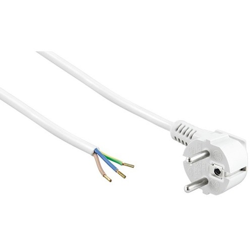 1,5 meter stroomkabel - 250V, IP20 binnenshuis, wit, Schuko-stekker en gestripte draden, 16A