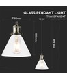 V-Tac moderne hanglamp - Transparant glas, Ø18 cm, E27