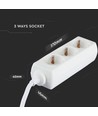 V-Tac stekkerdoos - 3 gewone stopcontacten, wit, 3 meter kabel