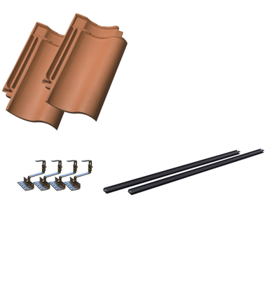 Startersset montagemateriaal, voor 2 panelen - Zwarte rail, dakpannen, voor 30mm paneel