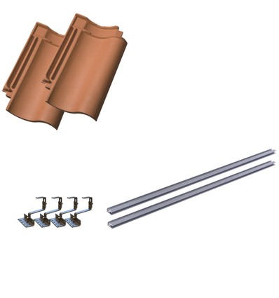 Startersset montagemateriaal, voor 2 panelen - Aluminium rail, dakpannen, voor 35mm paneel