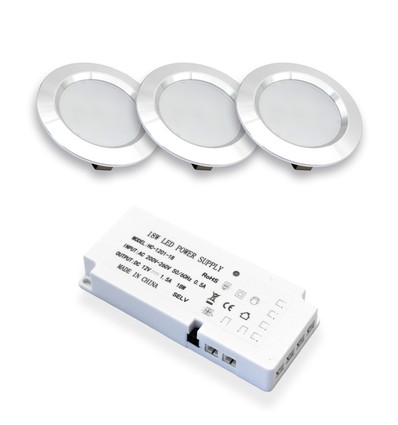 3 stuks Reco68 meubelspot - Geborsteld staal, incl. voeding