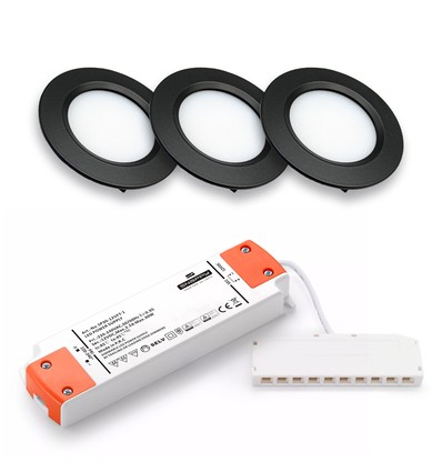 Set van 3 Reco68 meubelspots dimbaar - Zwart, incl. dimbare voeding