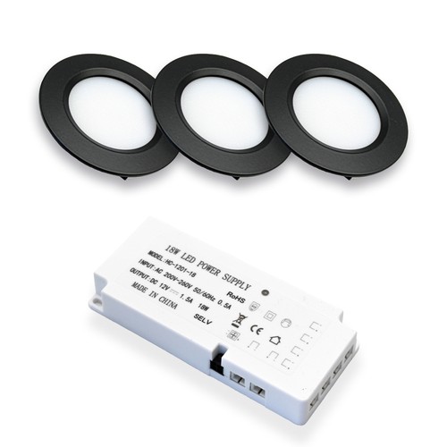 3 stuks Reco68 meubelspot - Zwart, incl. voeding