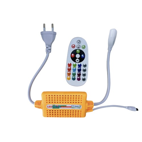 230V RGB CLIP-ON controller - Inclusief eindkap, voor 230V, geheugenfunctie, infrarood afstandsbediening, 100 m