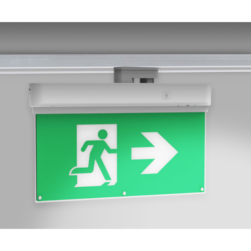 LED EXIT-bord voor rails - 3W, 2 uur batterij, inclusief pictogrammen, voor 3-fase rails