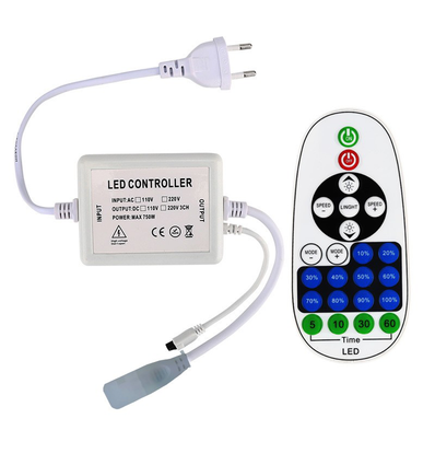 RF draadloze timer + dimmer met afstandsbediening - Inclusief eindkap, voor 230V Neon COB, geheugenfunctie, max. 50 m