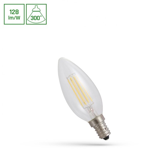 E14 5,5W LED kaarslamp - Filament, helder glas, 700lm, 2700K, C35