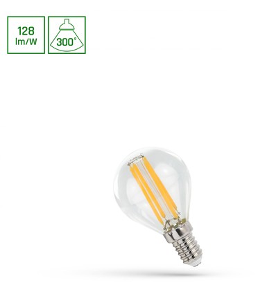 E14 5,5W LED kogellamp - G45, filament, helder, 700lm, 4000K, 300° lichtbundel