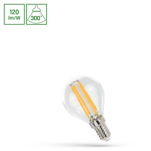 E14 5,5W LED kogellamp - 120lm/W, 660lm, filament, 300° beam, warm wit