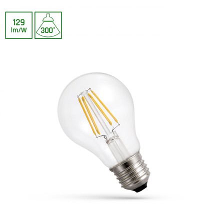 E27 8,5W LED lamp - A60, filament, helder glas, 1100lm, warm wit