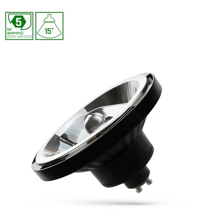 12W AR111 GU10 LED lamp - 3000K (Warm wit), zwart