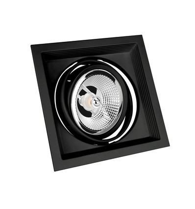 GU10 AR111 inbouwspot - Vierkant, zwart, aluminium, IP20 binnen, zonder lichtbron