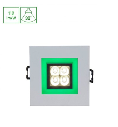 FIALE 4LED 4x1W 30° 230V - Vierkant, Warm wit, LED, Spot, Groene rand