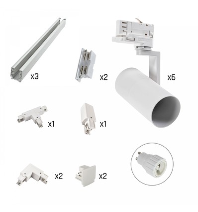 6 stuks Madara Mini II railset - 3-fase, wit