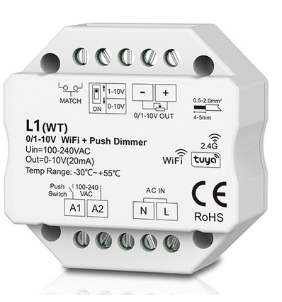 LEDlife rWave 1-10V Wifi inbouwdimmer - Tuya/Smart Life, RF, drukdim, LED dimmer, voor inbouw