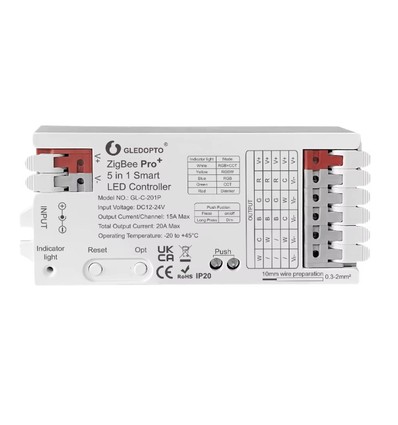 Gledopto Pro 5i1 Zigbee stripcontroller - Hue compatibel, 12V/24V, RGB+CCT