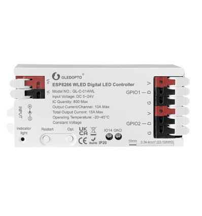 Gledopto RGBIC Wifi-controller - 12V/24V, 12V (180W) 24V (360W)
