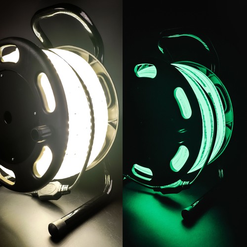 25m Zelflichtgevende werklamp 230V LED-strip op haspel - IP67, 180 LED/m, 11W/m, 1000 lm/m, 4000K