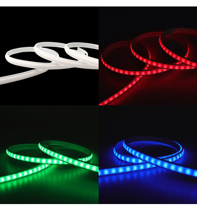 5m 9W/m RGB CLIP-ON LED-strip - 230V, IP67 waterdicht, witte cover, 60 LED