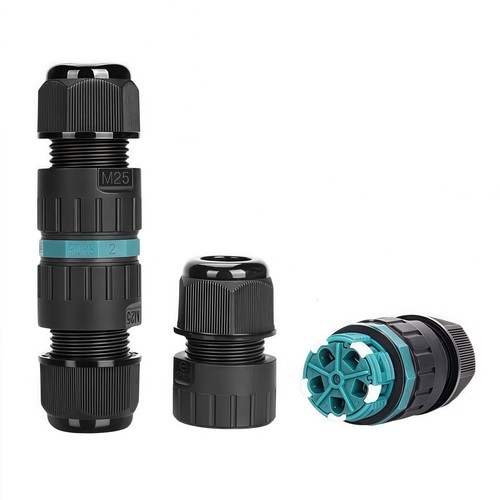 Zwarte ronde lasdoos - IP68 waterdicht, zwart, 5-aderig, voor het verbinden van kabels, DALI/1-10V dim