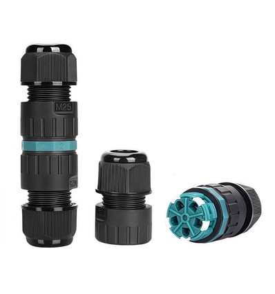 Zwarte ronde lasdoos - IP68 waterdicht, zwart, 5-aderig, voor het verbinden van kabels, DALI/1-10V dim