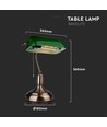 V-Tac Klassieke bureaulamp - Groen glas, 1,5 meter snoer, E27 fitting, zonder lichtbron max. 60W