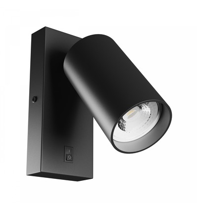 GU10 Wandlamp met schakelaar - IP20, Ø5,5cm, 5,5x10cm, Zwart, Rond, Zonder lichtbron