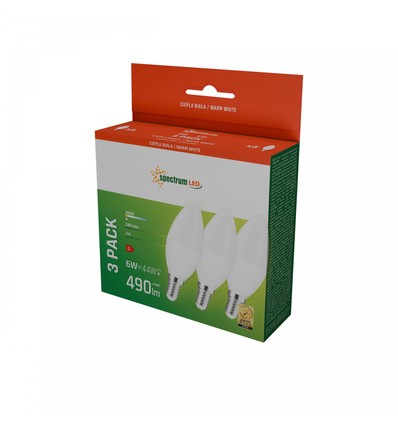 3 stuks E14 6W LED kaarslamp - 3000K, warm wit, 520lm