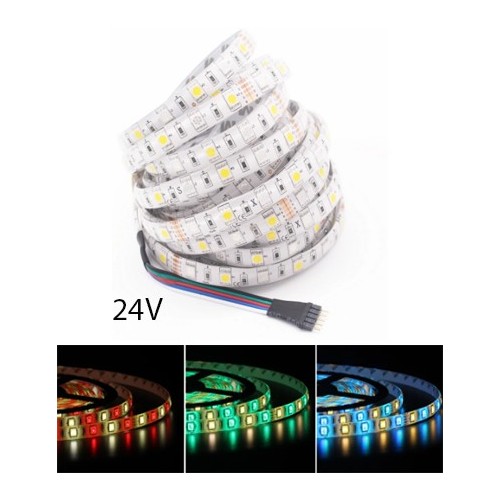 5m 12W/m RGB+CW LED-strip - 24V DC, IP65, 60 LED's per meter