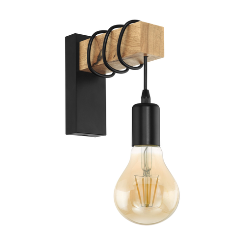 EGLO Townshend wandlamp voor E27 in zwart / hout