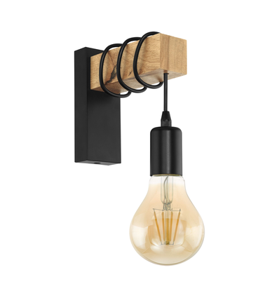 EGLO Townshend wandlamp voor E27 in zwart / hout