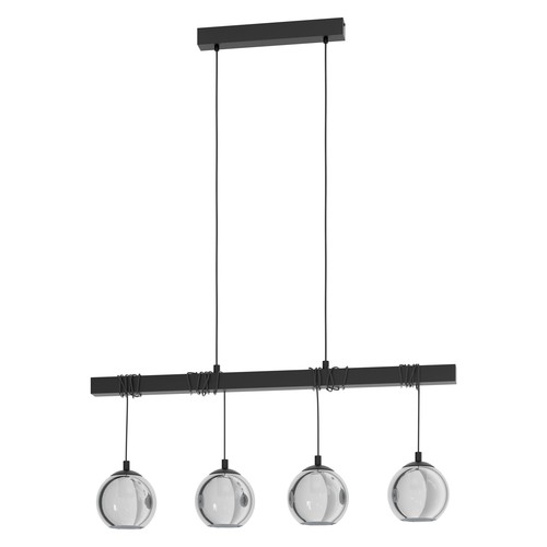 Outlet: EGLO Argallo hanglamp voor 4xE27 in glas/zwart