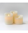 LED Stompkaarsen Ø10cm, 3 stuks, bewegende vlam, wit - Incl. afstandsbediening en timer, 10/12,5/15cm hoog, echte was