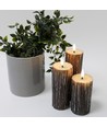 LED Houtlook stompkaarsen 3 stuks set, gesmolten look, vlameffect - Ø5,5cm, 10/12,5/15cm hoog, Incl afstandsbediening, echte was