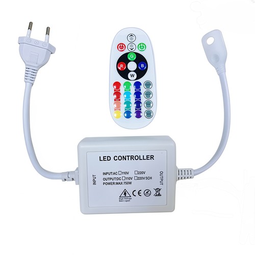 RGB 16x16 Neon flex controller met afstandsbediening - Incl. eindkap, 230V, geheugenfunctie, radiogestuurd, max. 50 m