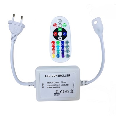 RGB 16x16 Neon flex controller met afstandsbediening - Incl. eindkap, 230V, geheugenfunctie, radiogestuurd, max. 50 m