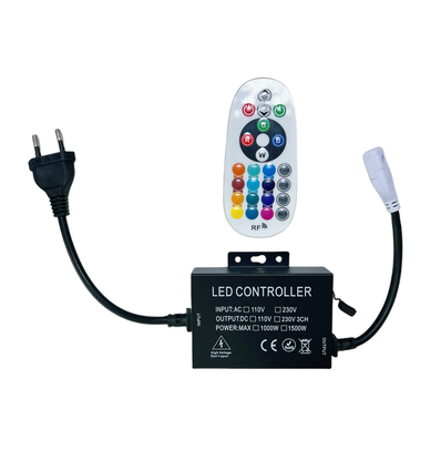 RGB 16x16 Neon flex controller met afstandsbediening - Incl. eindkap, 230V, geheugenfunctie, RF-besturing, max. 100 m