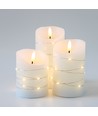 LED stompkaarsen set van 3 met lichtsnoer, vlameffect - Ø7,5cm, 10/12,5/15cm, afstandsbediening, timer, echte was