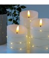 LED Kaarsenset 3 stuks met lichtsnoer, vlameffect - Ø7,5cm, 10/12,5/15cm, incl. afstandsbediening, timer, echte was