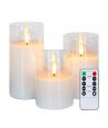 LED Stompkaarsen set in glas Ø7,5cm, 3 stuks, vlameffect - Incl. afstandsbediening en timer, 10/12,5/15cm hoog, echte was
