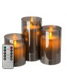 LED kaarsen in rookglas Ø7,5cm, 3 st, bewegende vlam