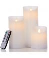 LED Stompkaarsen, 3 stuks, Ø7,5cm, bewegende vlam, wit - Incl. afstandsbediening en timer, 10/15/20cm hoog, echte was