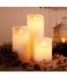 LED Stompkaarsen, 3 stuks, Ø7,5cm, bewegende vlam, wit - Incl. afstandsbediening en timer, 10/15/20cm hoog, echte was