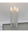 3-pak witte LED kaarsen, vlameffect - Ø2,2cm, Hoogte: 24,5cm, kroonkaarsen, incl. afstandsbediening, timer