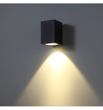 3W wandlamp - IP65, zwart, vierkant, binnen / buiten, incl. lichtbron