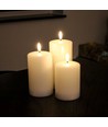 LED Stompkaarsen, 3 stuks, vlameffect, wit - Incl afstandsbediening en timer, 10/12,5/15cm hoog, Ø7,5cm, echte was