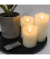 Set van 3 LED kaarsen 10cm, vlam-effect, wit - Ø7,5cm