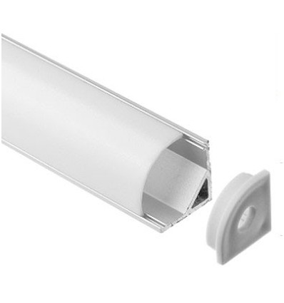 Aluminium hoekprofiel 16x16 voor LED-strip - 1 meter, inclusief melkachtig wit cover, clips en eindstukken